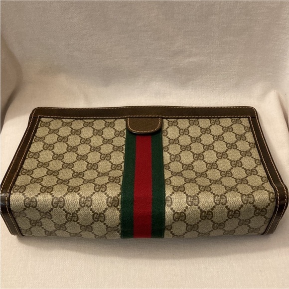 Authentic Vintage GUCCI GG Monogram Web Sherry Line Clutch Large - Picture 4 of 15